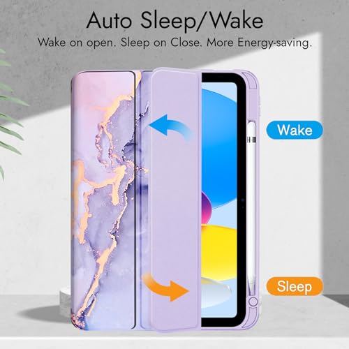 Robustrion Cover for iPad 11th (A16) / 10th Generation Cover Case (2025/2022) [Pencil Holder] (Right Side) [Auto Sleep Wake], Trifold Flip Stand Case for iPad 10th Gen /11th Gen - Marble Lilac - Image 3