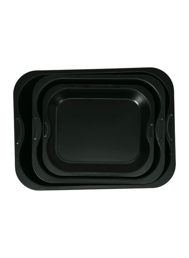 CAKE KING 3-Piece Carbon Steel Rectangular Non-Stick Pan Roaster Set Black 29.972 x 5.08 x 40.13 cm 5127 - Image 2