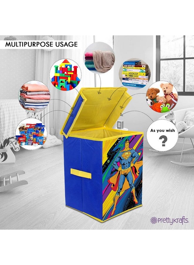 Superman Rectangular Foldable Laundry Toy Organizer & Storage Box with Top Lid (Large, Blue- SBB_SM1)(Fabric) - Image 3