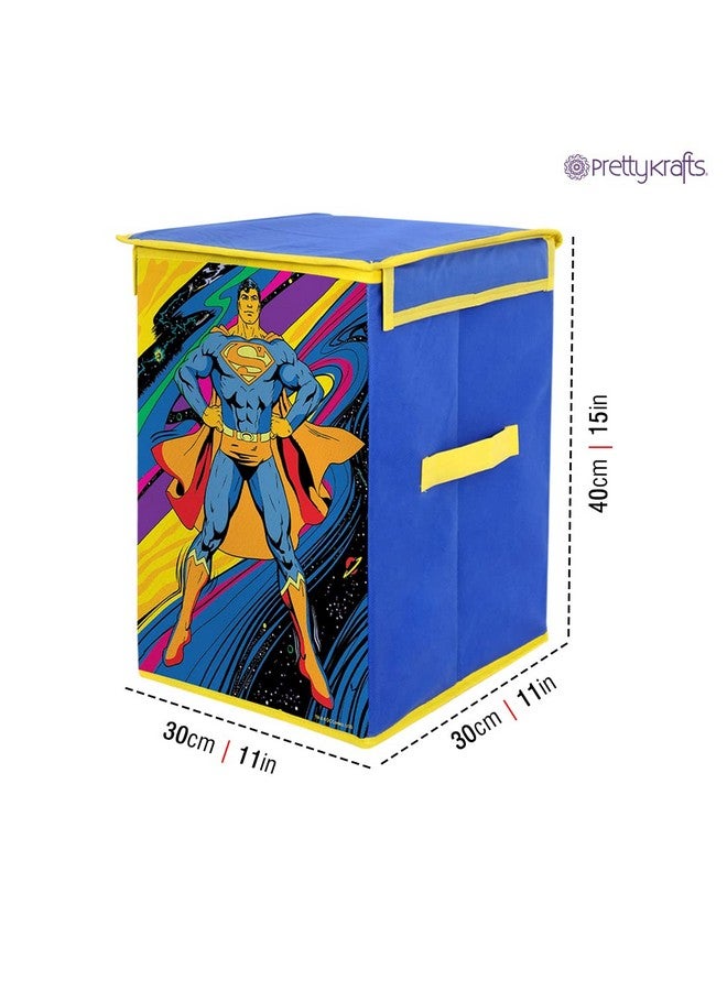 Superman Rectangular Foldable Laundry Toy Organizer & Storage Box with Top Lid (Large, Blue- SBB_SM1)(Fabric) - Image 4