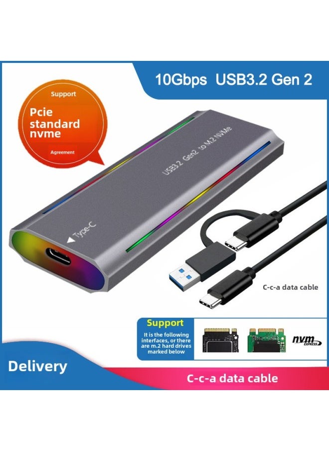 Generic M.2 Solid State USB3.1NGFF & Nvme Protocol Hard Disk Box Type-C RGB Light Aluminum Alloy Mobile Hard Disk Box-Color:TP07-L-CCA(NVME Protocol) Gray  - Image 1