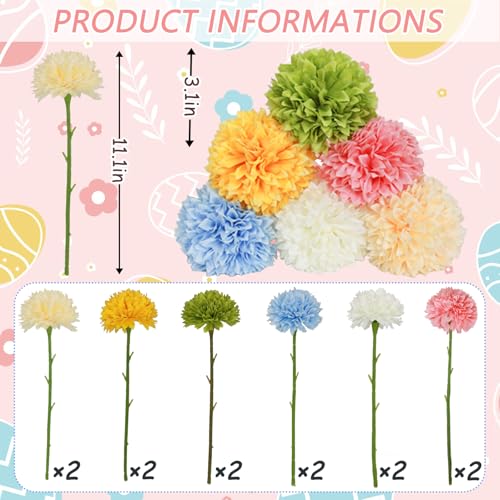 Tinsow 12 pcs Artificial Flowers Easter Faux Ball Chrysanthemum Bouquet Flowers Wedding Bouquet for Spring Home Garden Party Wedding Decoration Mixed Color - Image 3