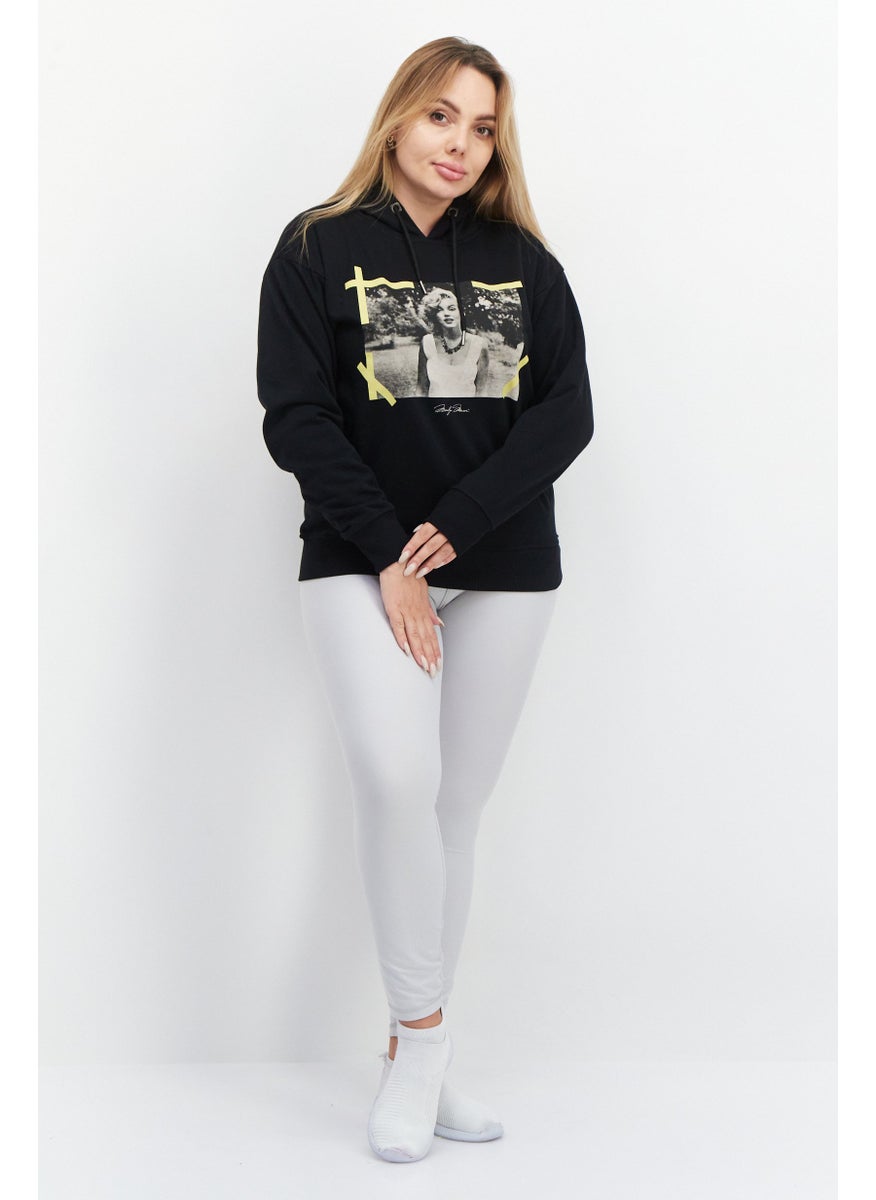 Marilyn Monroe - Women Hooded Printed Long Sleeve Sweatshirts, Black - Image 1