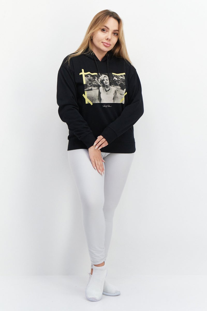 Marilyn Monroe Women Hooded Printed Long Sleeve Sweatshirts, Black - Image 2