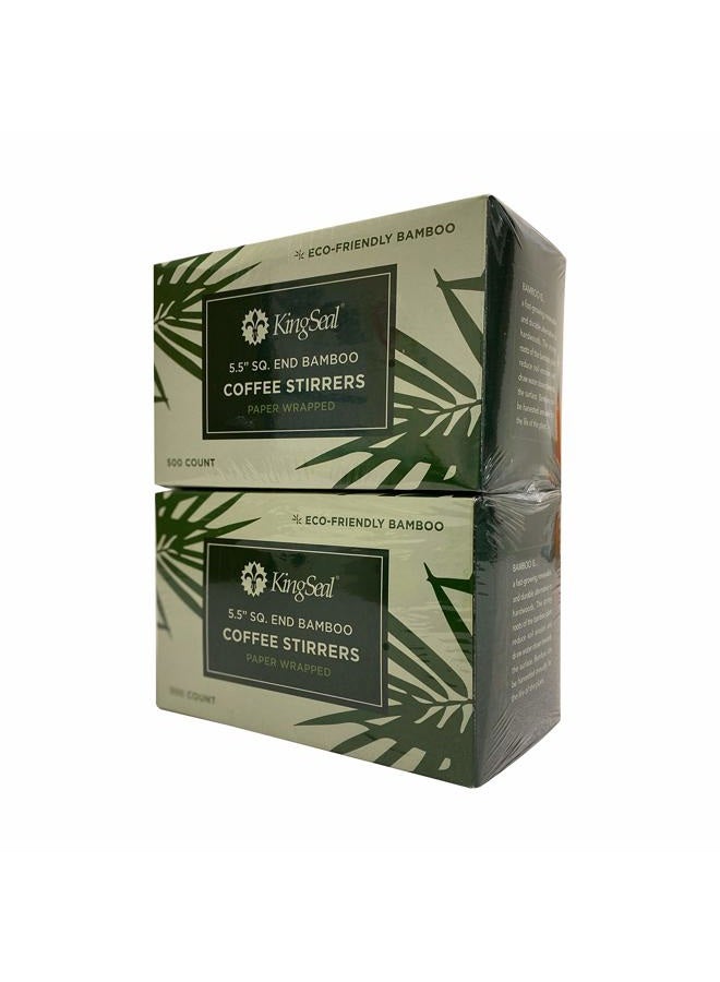 KingSeal Individually Paper Wrapped Bamboo Coffee Stir Sticks, 5.5 inches, Square End, 100% Renewable and Biodegradable - 2 Boxes of 500 Stirrers Each - Image 2