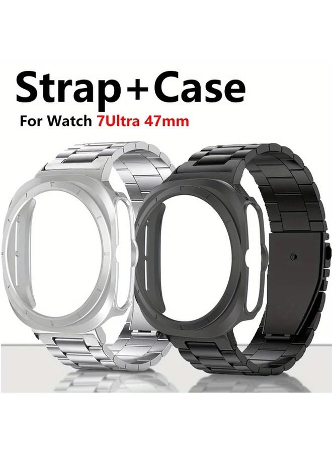 Silvery Stainless Steel Metal Band For Samsung Galaxy Watch 7 Ultra 47mm Bracelet - Image 2