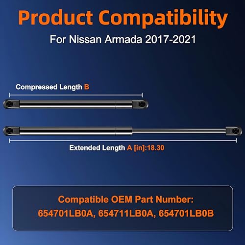 Euplokeer Qty (2) Hood Strut Lift Support Compatible with Nissan Armada 2017-2021, Bonnet Shock Strut Replace OE# 654701LB0A 654711LB0A - Image 2