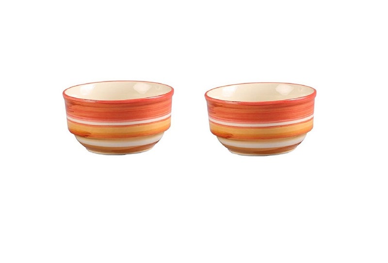 Caffeine Ceramic Handmade Orange Illusion Katori Bowl Set of 2 - Image 1