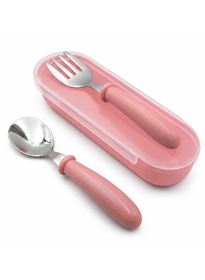 BERAM Cutlery Set with Case, 2 PCS 304 Stainless Steel Spoon & Fork Set, BPA-Free ABS+PP Handles, Portable Children’s Tableware for School Lunch Box, Travel, Picnic & Everyday Meals, Pink - Image 1