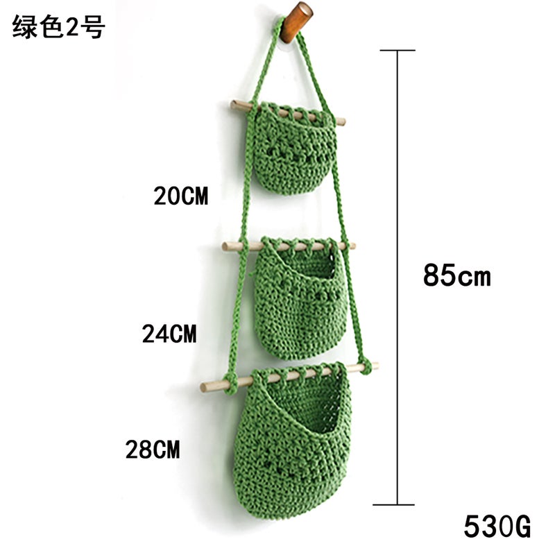 Door Storage Rack Cotton Rope Wall-Mounted Basket 3-Layer Wall-Mounted Hanging Storage Rack Book Sundries Storage Hanging Bag - Image 5
