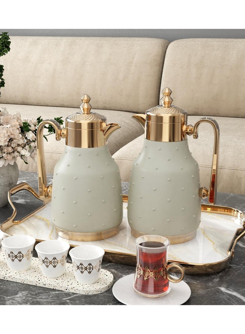 Refan Thermos set for Tea and Coffee Elegant and Modern Light Grey/Golden 1 L/0.5 L