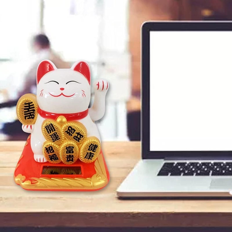 Zikra Solar Powered Lucky Cat Figurine - Waving Fortune Desktop Decor for Home, Shop & Hotel - Chinese Wealth Shaking Hand Art, Suitable Gift for Prosperity - Image 3