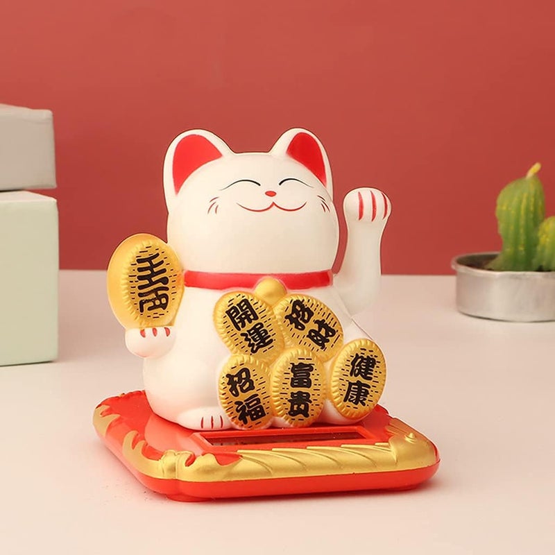 Zikra Solar Powered Lucky Cat Figurine - Waving Fortune Desktop Decor for Home, Shop & Hotel - Chinese Wealth Shaking Hand Art, Suitable Gift for Prosperity - Image 4