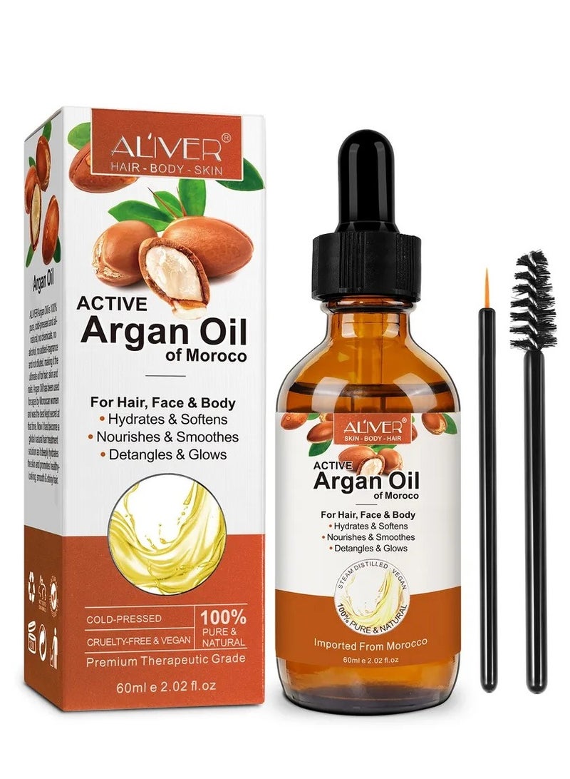 أليفر زيت الأرغان المغربي مغذي للعناية بالجسم والشعر, زيت أرغان عضوي نقي 100% لنمو الشعر - Image 1