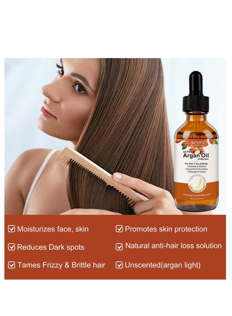 أليفر زيت الأرغان المغربي مغذي للعناية بالجسم والشعر, زيت أرغان عضوي نقي 100% لنمو الشعر - Image 3