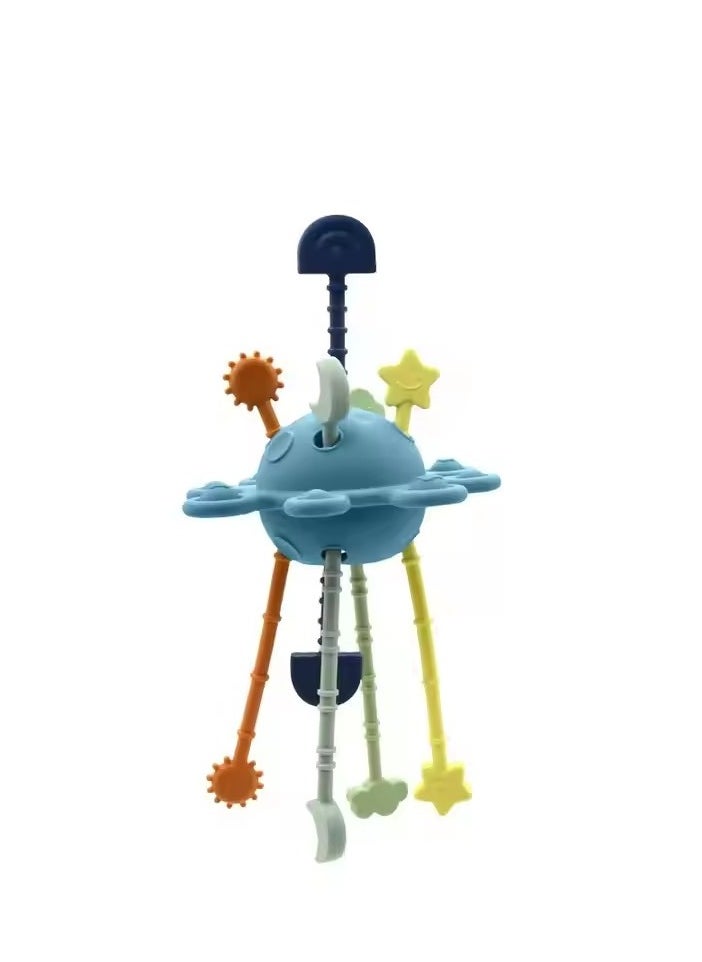 Cute 'n' Cuddle Baby Silicone Toy Interactive String Puller, Funny Pull Rope Game, Multi-colour- Blue  - Image 3