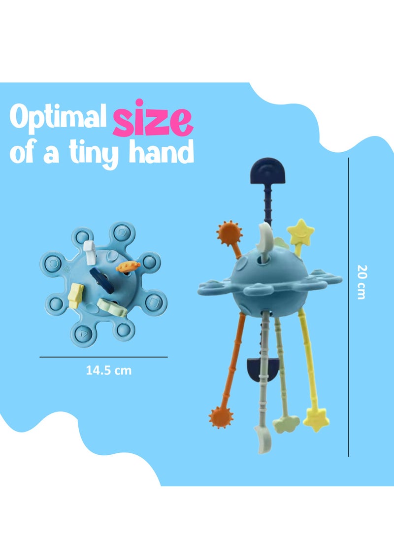 Cute 'n' Cuddle Baby Silicone Toy Interactive String Puller, Funny Pull Rope Game, Multi-colour- Blue  - Image 2