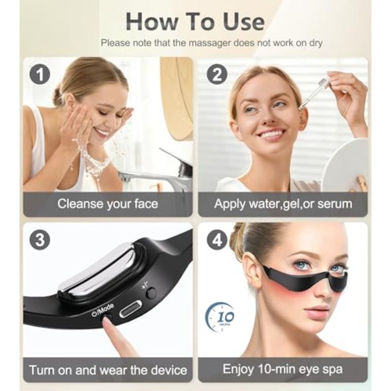 Under-Eye Red Light Therapy Glasses, Rechargeable Therapy Device Microcurrent Eye Massager, Eyes Bag Remover for Dark Circles, Eye Bags and Wrinkles - Image 4