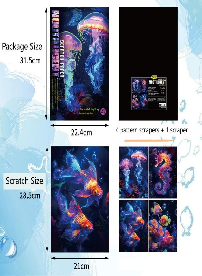 Scratch Paper Art Set Sea World Creative Gift, Magic Scratch Paper for Kids Scratch it Off Art Crafts Kits (4 Paper with1 Wooden Pen) - Image 4