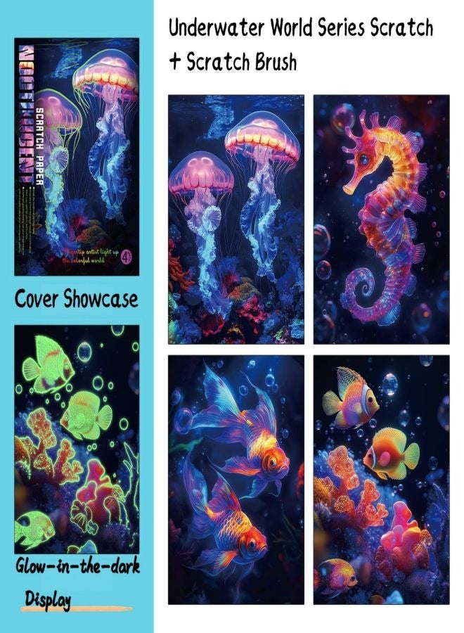 Scratch Paper Art Set Sea World Creative Gift, Magic Scratch Paper for Kids Scratch it Off Art Crafts Kits (4 Paper with1 Wooden Pen) - Image 5