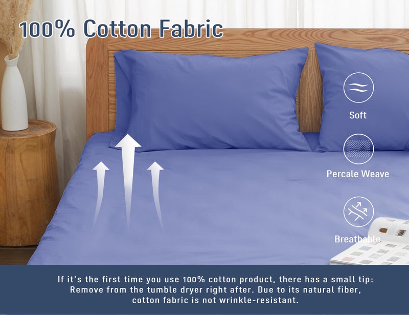 HOMTEC Cotton Pillow Cases Standard Size 20 by 30 inches Queen Pillowcases Purplish Blue Pillow Cases Set of 2 Pillow Cases Queen Cotton Percale Weave Pre-Shrunk Breathable and Hypoallergenic - Image 4