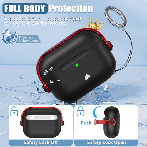 Wowwat for Airpods Pro 3 Case,Safety Lock Cases for Apple Airpod Pro 3 (2025) with Cleaner Kit, Drop Protection Air pods Pro3 Case Cover for Men for Women with Keychain,Black+Red - Image 4