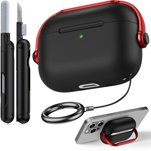 Wowwat for Airpods Pro 3 Case,Safety Lock Cases for Apple Airpod Pro 3 (2025) with Cleaner Kit, Drop Protection Air pods Pro3 Case Cover for Men for Women with Keychain,Black+Red - Image 1