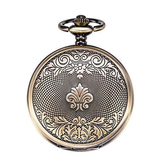 TREEWETO Bronze Rudder Pocket Watch Double Cover Roman Numerals Dial Skeleton Man Women Pocket Watches for Men - Image 3