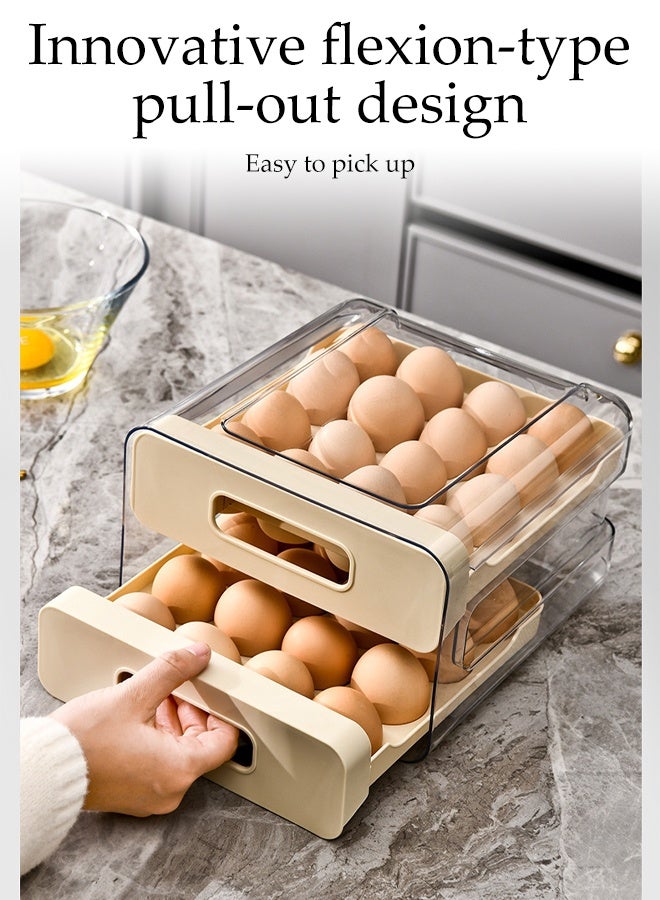 DUNISO 32 Grid Egg Holder Egg Storage Drawer Container 2 Layer Drawer Household Egg Storage Box Stackable Egg Storage Tray Shockproof and Drop-Proof Food Storage Container Plastic Egg Basket Refrigerator Organiser for Egg - Image 2