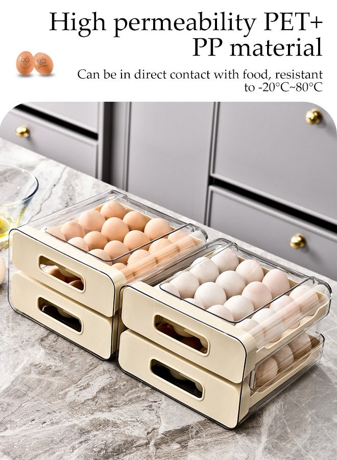 DUNISO 32 Grid Egg Holder Egg Storage Drawer Container 2 Layer Drawer Household Egg Storage Box Stackable Egg Storage Tray Shockproof and Drop-Proof Food Storage Container Plastic Egg Basket Refrigerator Organiser for Egg - Image 5