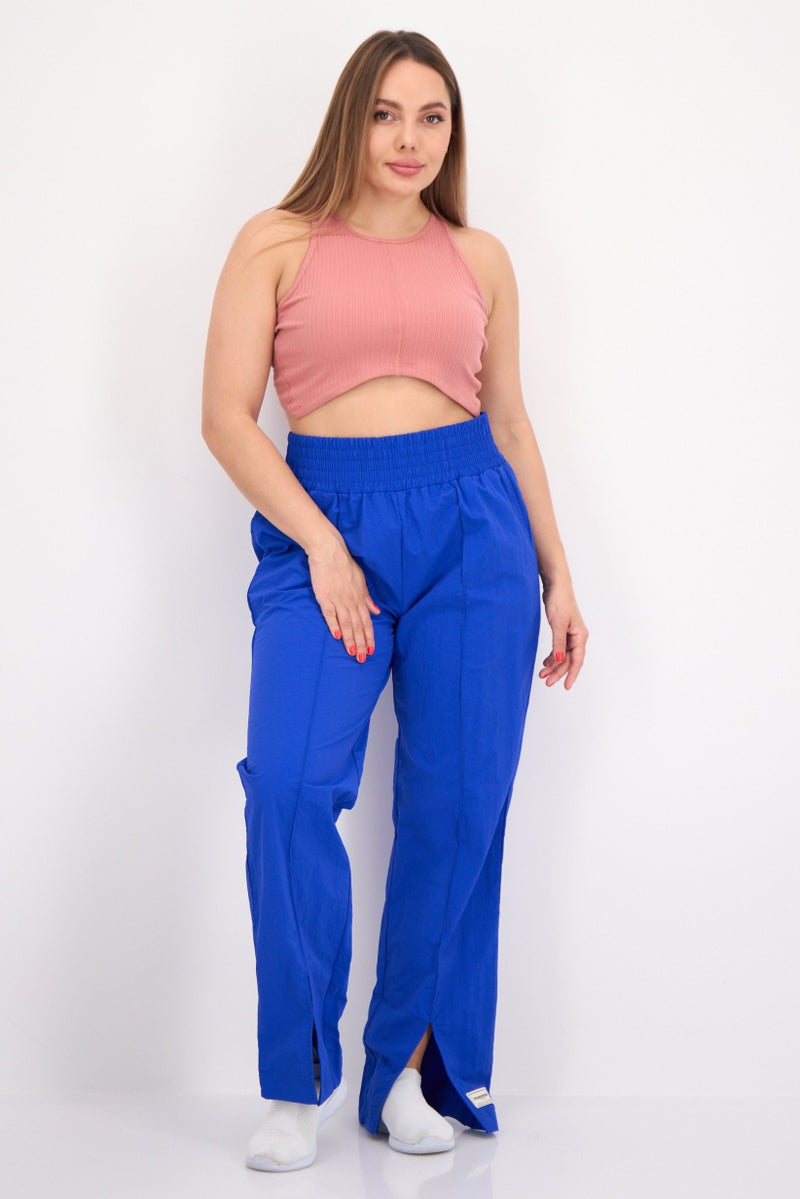 The Giving Movement Women Regular Fit Plain Split Leg Pants, Blue - Image 4