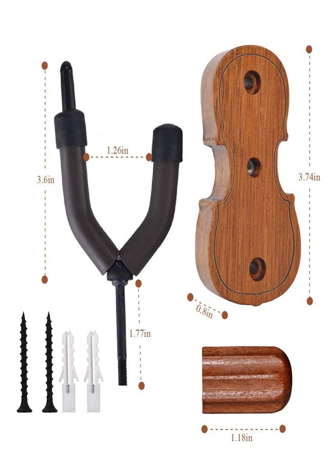 PUNK Violin Viola Wall Mount Hanger,Violin Viola Hook,Mahogany Violin Holder,with Bow Hook,Home & Studio Wall Mount Violin Hangers (Mahogany) - Image 3