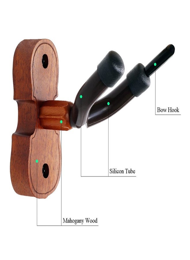 PUNK Violin Viola Wall Mount Hanger,Violin Viola Hook,Mahogany Violin Holder,with Bow Hook,Home & Studio Wall Mount Violin Hangers (Mahogany) - Image 2