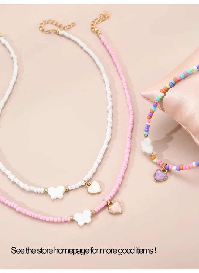 Take Two Take Two Set of 3 - Butterfly and Heart Pendant Beaded Necklace