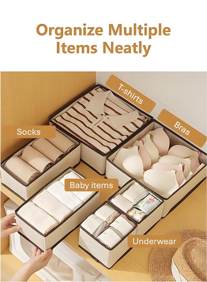 Wish Plus 6 pcs Foldable Cloth Storage Box with Zipper | Closet Drawer Organizer | Fabric Baskets Bins Dividers, Using For Clothes Socks Underwear Accessories Pajamas Baby Cloths Diapers Towels (Beige) - Image 4