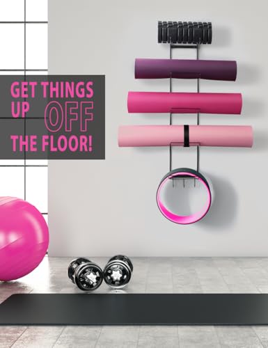 MRZZATA 5-Tiers Yoga Mat Holder Wall Mount, Metal Storage Rack for Mats/Wheels, Foam Roller and Block, Wall Rack with 3-Hooks for Hanging Stretching Strap, Resistance Bands, Yoga Accessories - Image 2