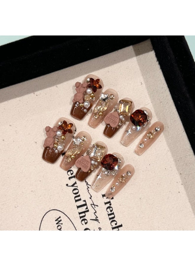Generic 【10pcs Luxury Swarovski Press-On Nails】3D Handcrafted Gel Nails | No UV Needed | Velvet Gift Box | Size M  - Image 2