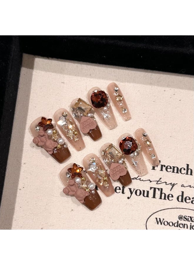 Generic 【10pcs Luxury Swarovski Press-On Nails】3D Handcrafted Gel Nails | No UV Needed | Velvet Gift Box | Size M  - Image 3