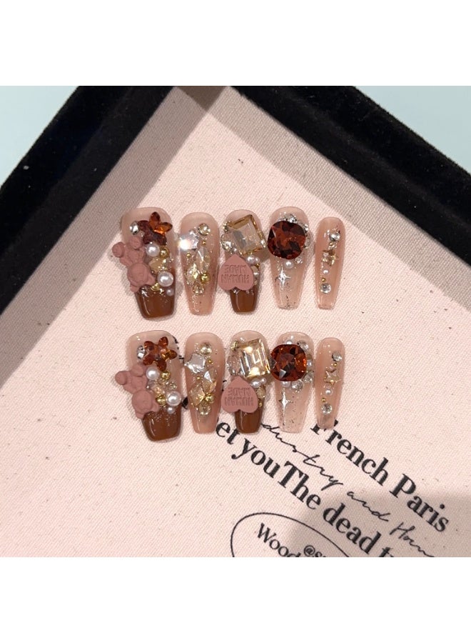 Generic 【10pcs Luxury Swarovski Press-On Nails】3D Handcrafted Gel Nails | No UV Needed | Velvet Gift Box | Size M  - Image 1