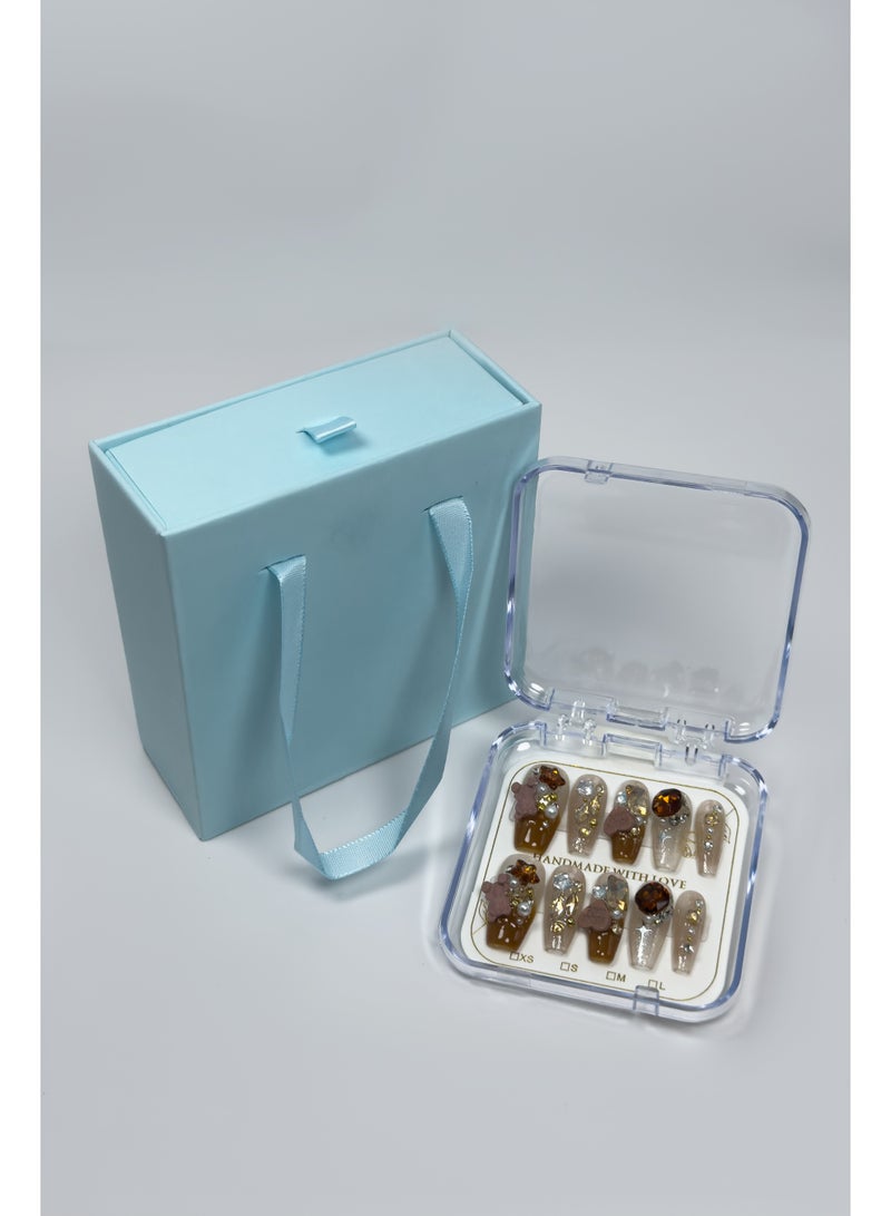 Generic 【10pcs Luxury Swarovski Press-On Nails】3D Handcrafted Gel Nails | No UV Needed | Velvet Gift Box | Size M  - Image 4