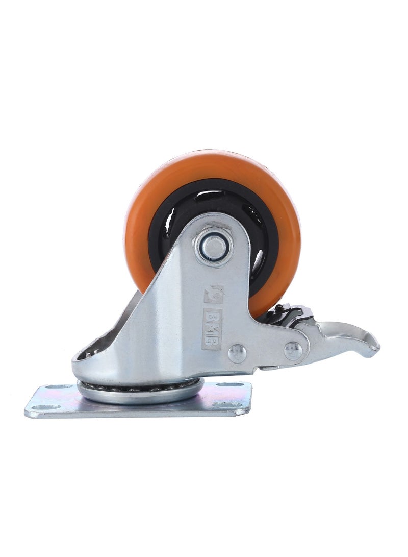 BMB tools 2-Piece 125mm Orange PVC Medium Duty Caster Double Ball Bearing - Swivel with Brake - Plate - Image 3