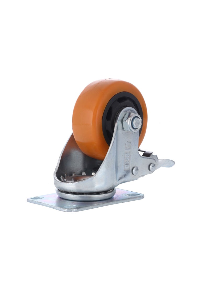 BMB tools 2-Piece 125mm Orange PVC Medium Duty Caster Double Ball Bearing - Swivel with Brake - Plate - Image 2