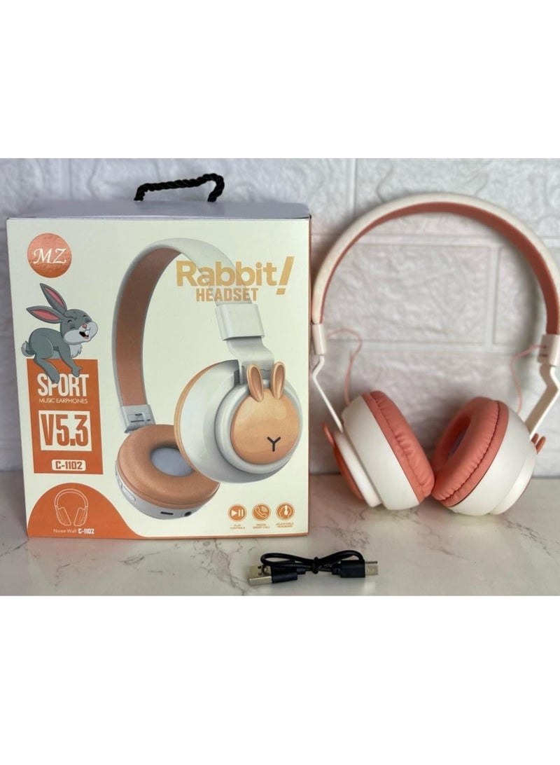 سماعة رأس Rabbit C-1102 بلوتوث 5.3 - مشغلات HiFi 40 مم، تصميم أذن أرنب قابلة للطي، بطاقة TF وراديو FM، ميكروفون مدمج