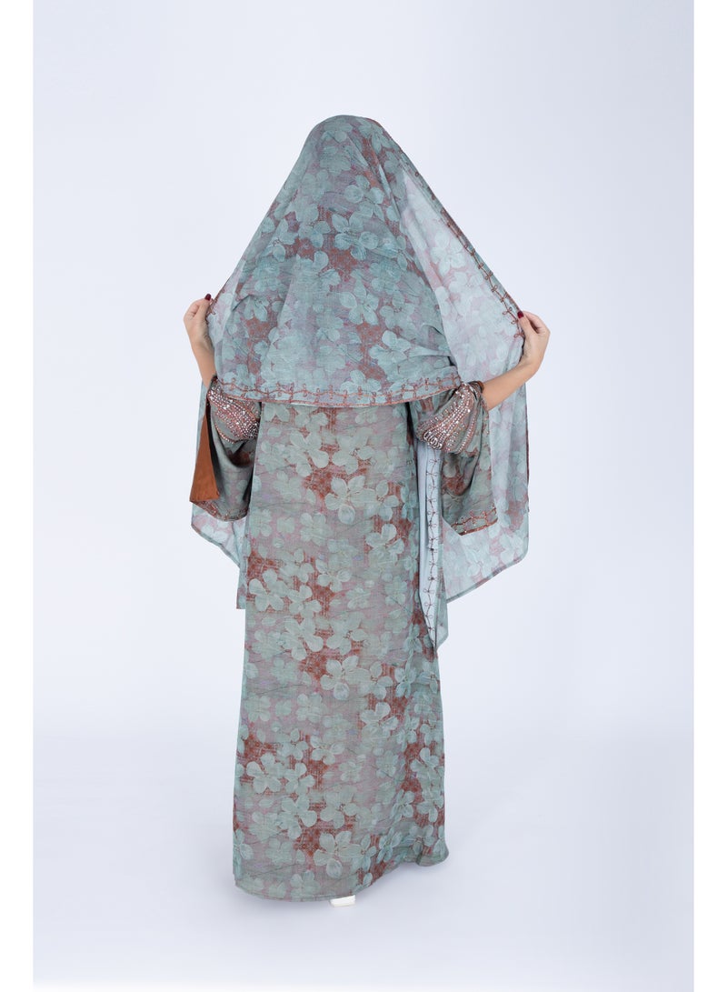 IKKXA Printed Jalabiya Crystal Patterns with Shawl - Image 4