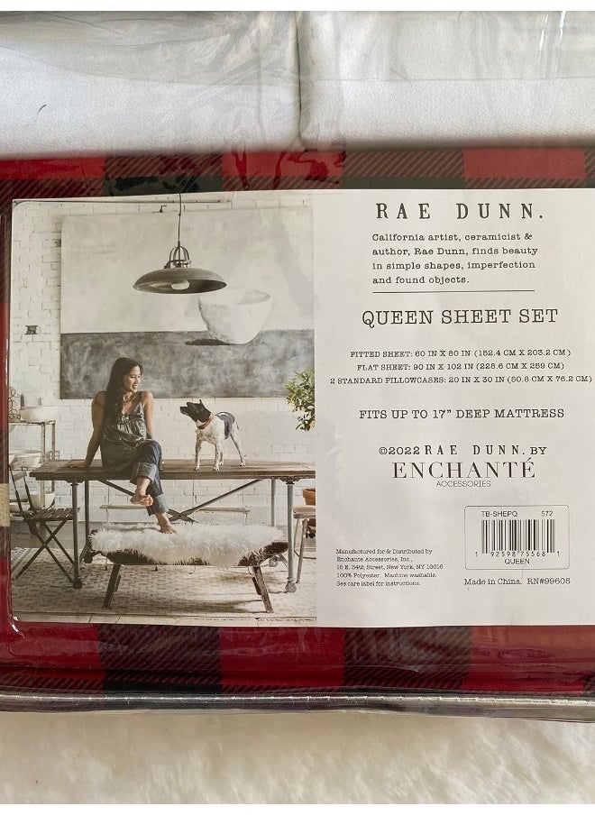 Rae Dunn Rae Dunn Queen Sheet Set, Blessed Embroidered Pillowcases, Buffalo Design/Red, Black, White  - Image 3