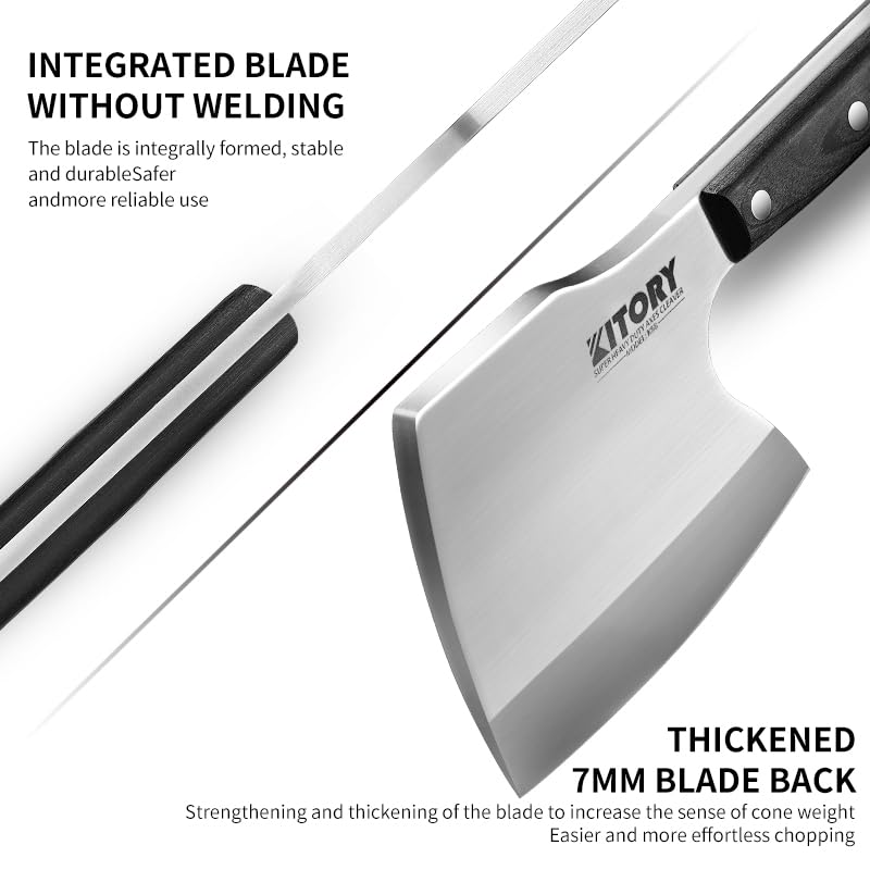 Kitory Meat Cleaver, Super Massive Heavy Duty Axe shape Kitchen Knife for Big Bones Beef Bones and Frozen Meat, bones breaker, Full Tang Butcher Knife, Black Wooden Handle - Image 4