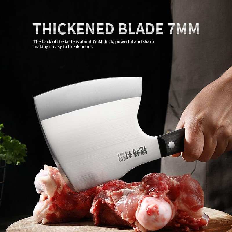 Kitory Meat Cleaver, Super Massive Heavy Duty Axe shape Kitchen Knife for Big Bones Beef Bones and Frozen Meat, bones breaker, Full Tang Butcher Knife, Black Wooden Handle - Image 5