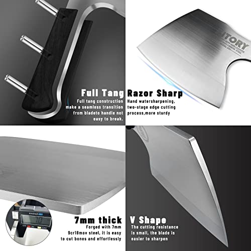 Kitory Meat Cleaver, Super Massive Heavy Duty Axe shape Kitchen Knife for Big Bones Beef Bones and Frozen Meat, bones breaker, Full Tang Butcher Knife, Black Wooden Handle - Image 2
