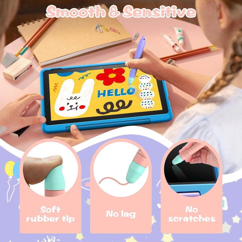 MEKO Stylus Pens for Kids, 2 Pack Kid-Friendly Tablet Pen with Tethers Work for Amazon Fire Tablet, iPad, iPhone, Android Tablets, All Touchscreen Devices (Pink+Purple) - Image 3