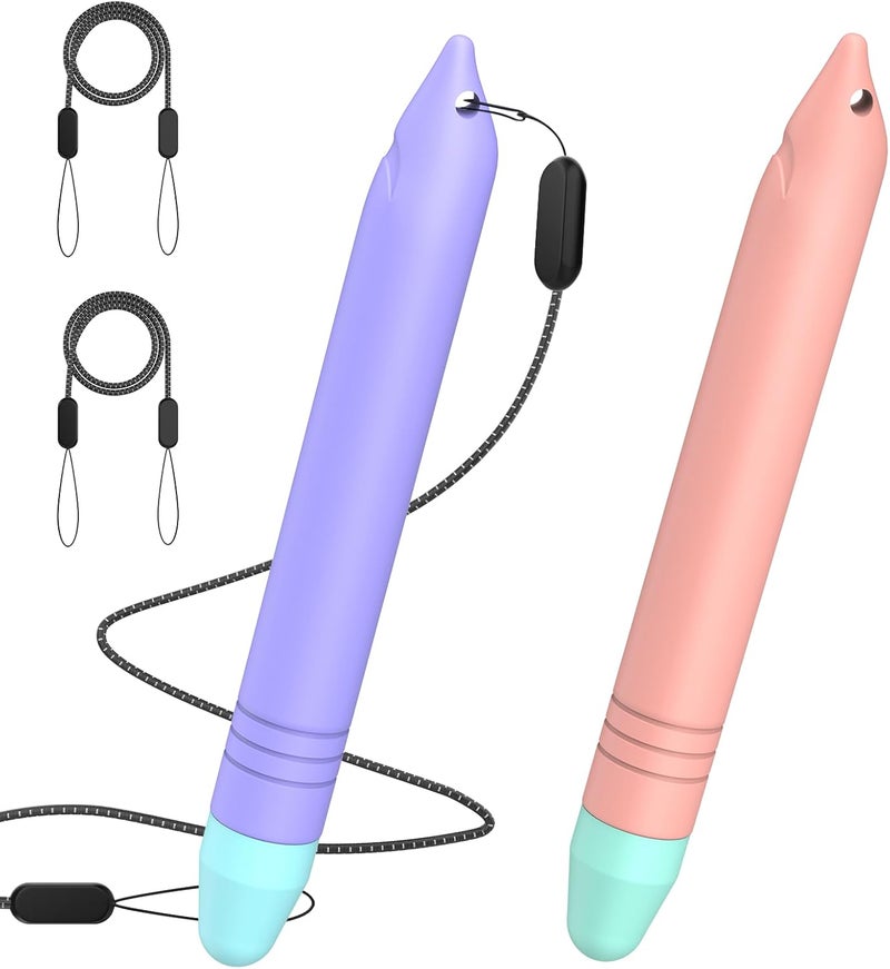 MEKO Stylus Pens for Kids, 2 Pack Kid-Friendly Tablet Pen with Tethers Work for Amazon Fire Tablet, iPad, iPhone, Android Tablets, All Touchscreen Devices (Pink+Purple) - Image 1